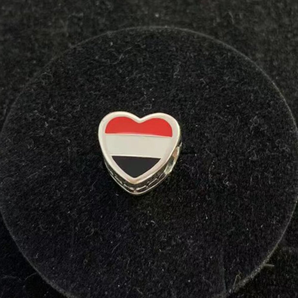 Pandora YEMEN Flag Heart Charm S925 Sterling Silver Jewelry for Bracelet